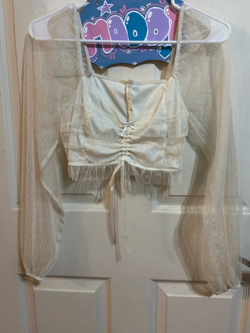 Sheer Ivory Ruching Crop Top - Picture 2 of 3